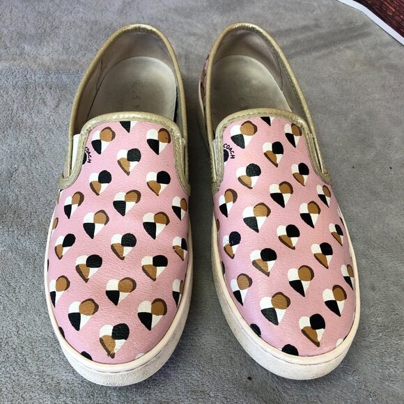 Coach Heart Print Blush Pink Gold Trim Heart Slip On Shoes Size 10B - Picture 3 of 16